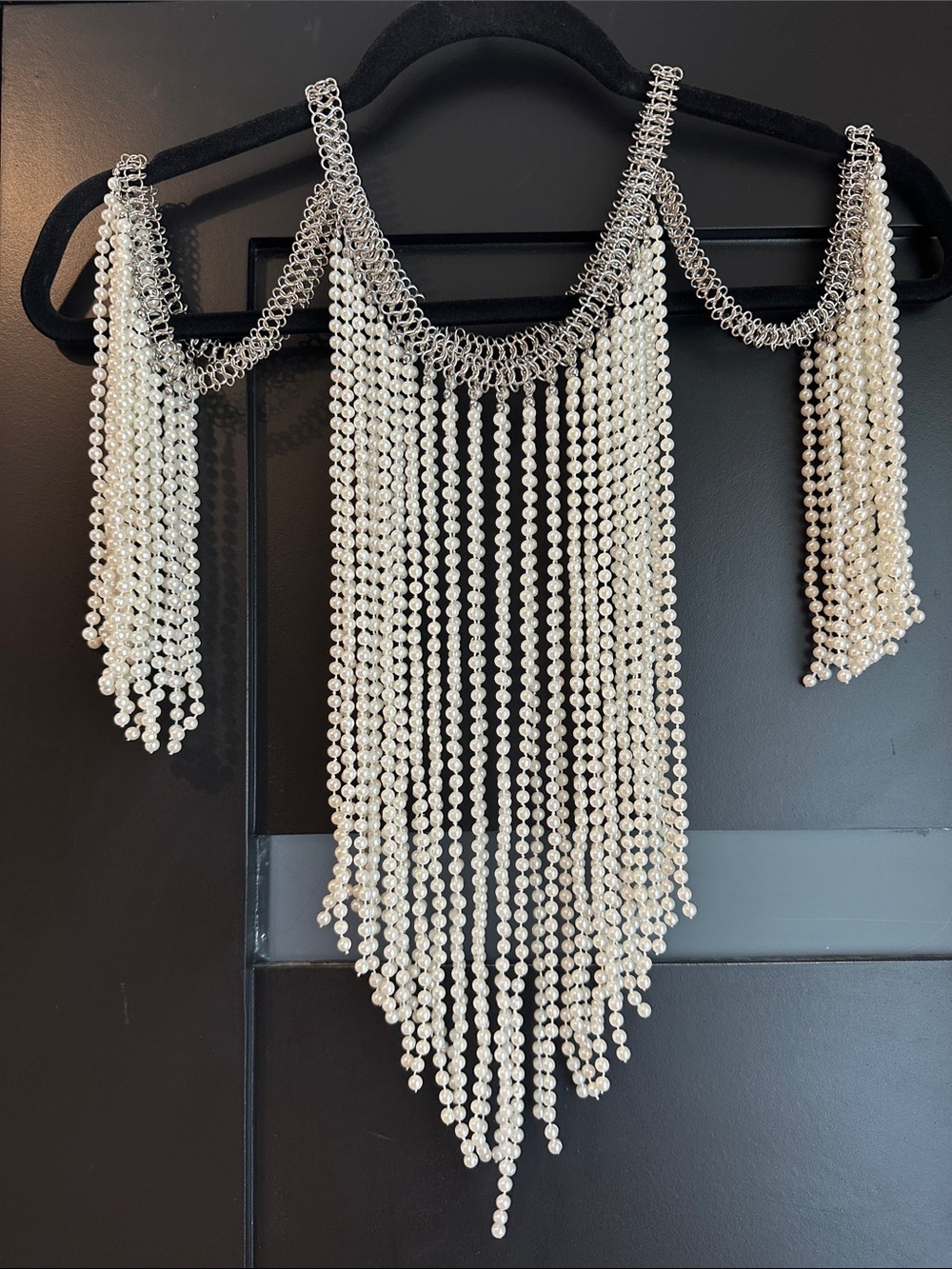 Pearl Fringe Statement Necklace - White